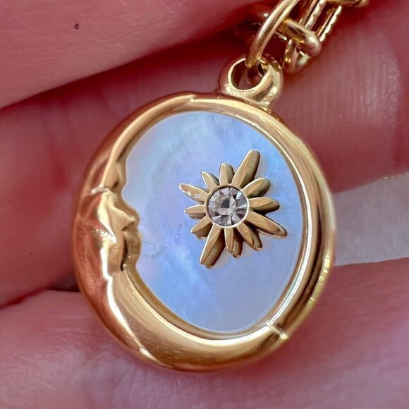 18K Gold Plated crescent Moon Mother Of Pearl Necklace Stainless Steel jewelry - Picture 3 of 12